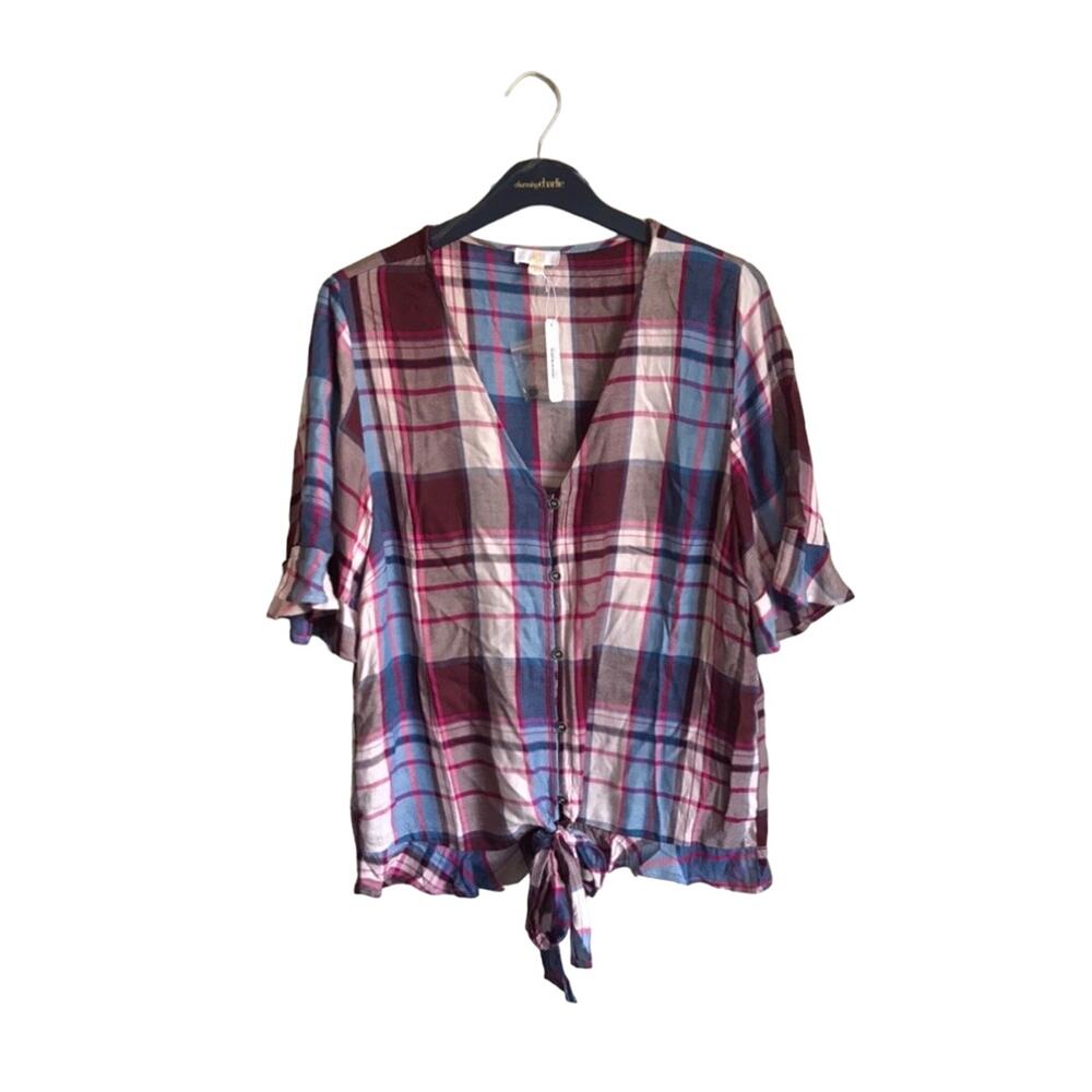 Charming Charlie Medium Women's Plaid Button Up Blouse Sz M NWT